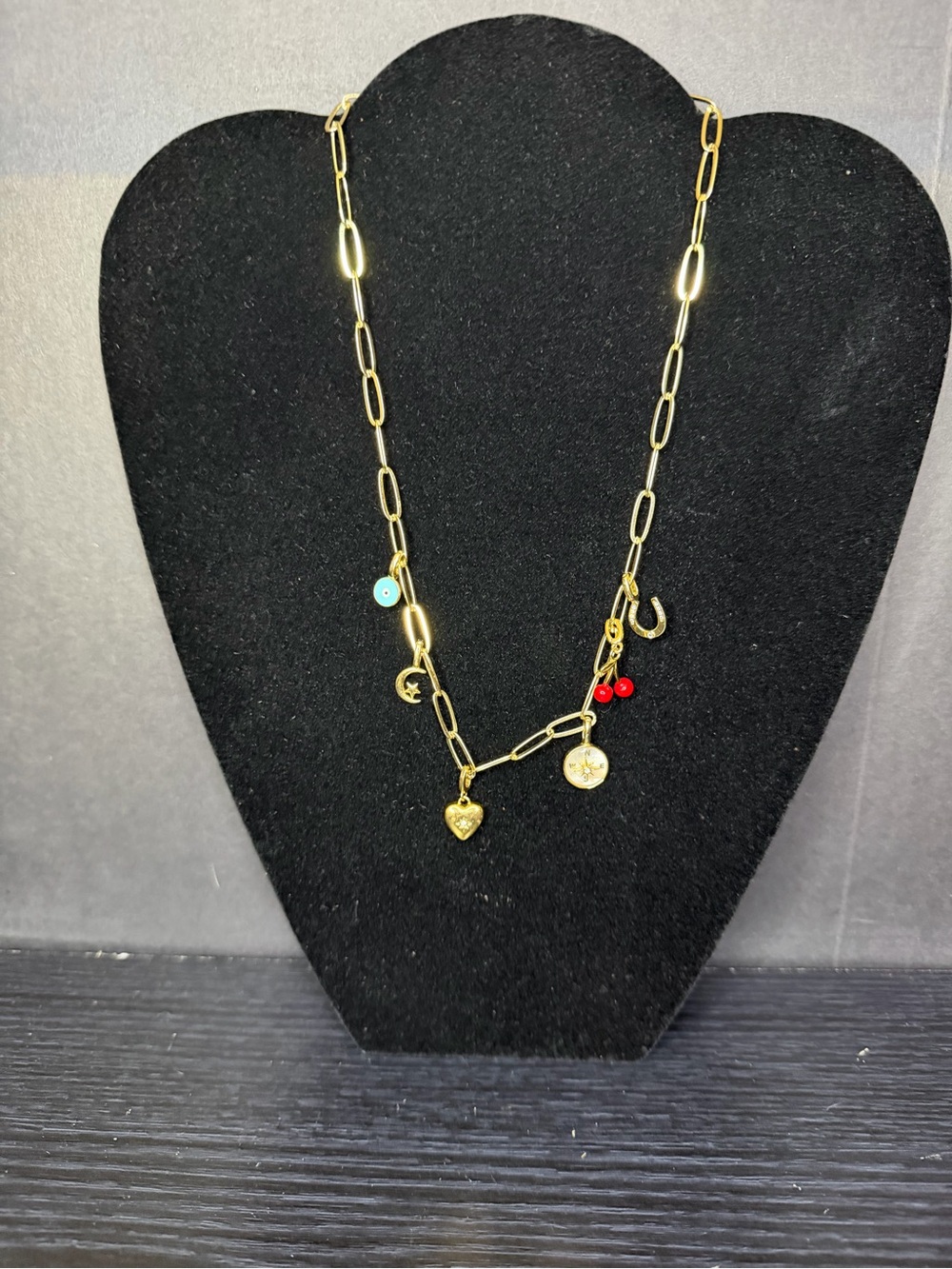 Pura Vida Gold Link Charm Necklace with Red Accent